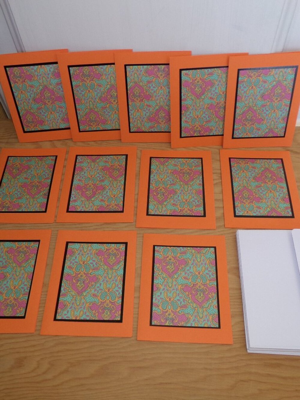 Set of 12 NWT Handmade Orange/Teal Notecards